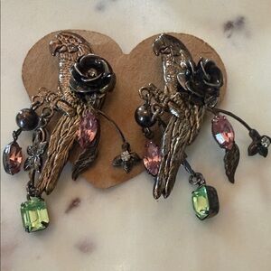 Kirks Folly Black Rose Earrings with Green and Pink Gems